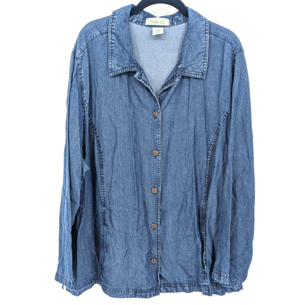 Linden Hill Jacket Womens Plus‎ 2X Blue Chambray Top Casual Neutral Denim Mature